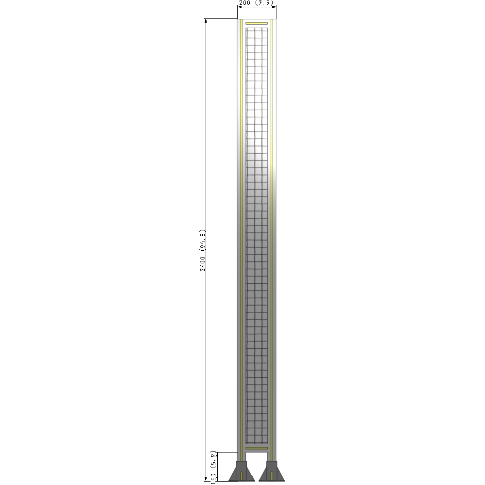 A3-2400-0200-0150-ZYMFA SINGLE PANEL-LEG ON  BOTH SIDES  2400MM X 200MM  1" MESH, FULLY ASSEMBLED