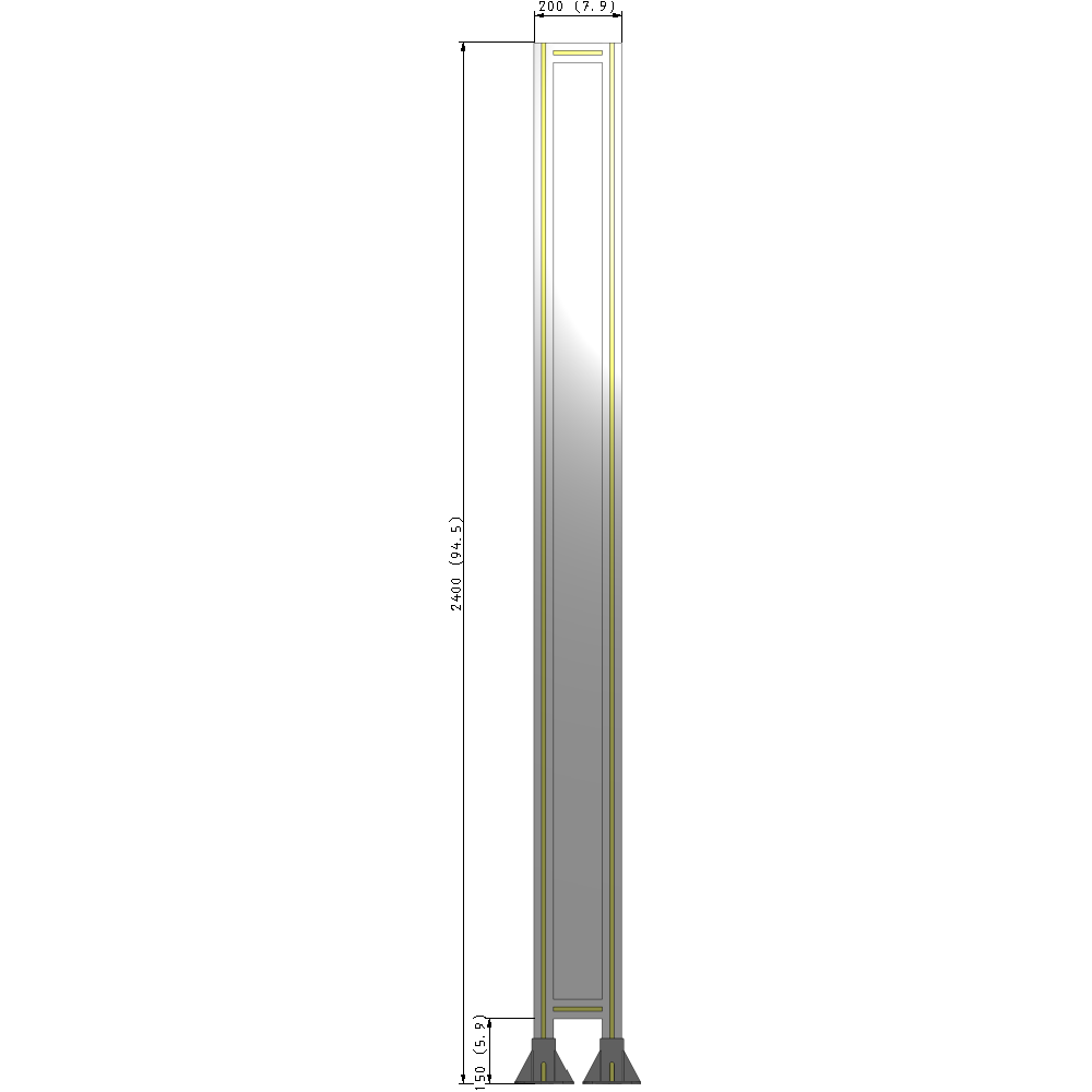 A3-2400-0200-0150-ZYPFK SINGLE PANEL-LEG ON  BOTH SIDES  2400MM X 200MM  1/4" POLYCARBONATE, AS A KIT