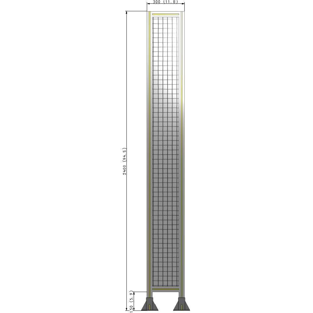 A3-2400-0300-0150-ZYMFA SINGLE PANEL-LEG ON  BOTH SIDES  2400MM X 300MM  1" MESH, FULLY ASSEMBLED