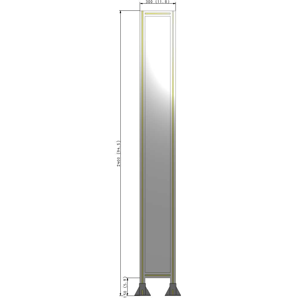 A3-2400-0300-0150-ZYPFA SINGLE PANEL-LEG ON  BOTH SIDES  2400MM X 300MM  1/4" POLYCARBONATE, FULLY ASSEMBLED