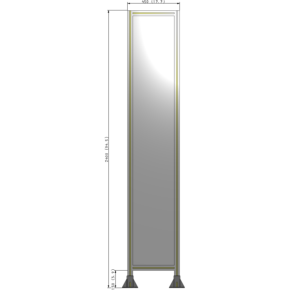 A3-2400-0450-0150-ZYPFA SINGLE PANEL-LEG ON  BOTH SIDES  2400MM X 450MM  1/4" POLYCARBONATE, ASSEMBLED
