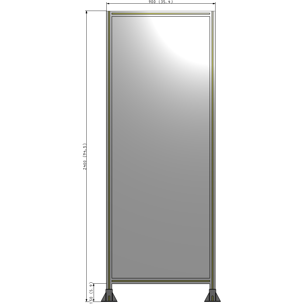 A3-2400-0900-0150-ZYPFK SINGLE PANEL-LEG ON  BOTH SIDES  2400MM X 900MM  1/4" POLYCARBONATE, AS A KIT