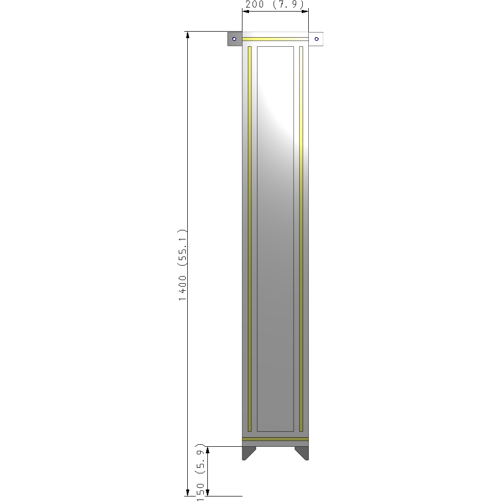 A4-1400-0200-0150-TYPZA SINGLE PANEL-NO LEGS WITH TIE PLATES AND ANGLE 1400MM X 200MM  1/4" POLYCARBONATE, ASSEMBLED