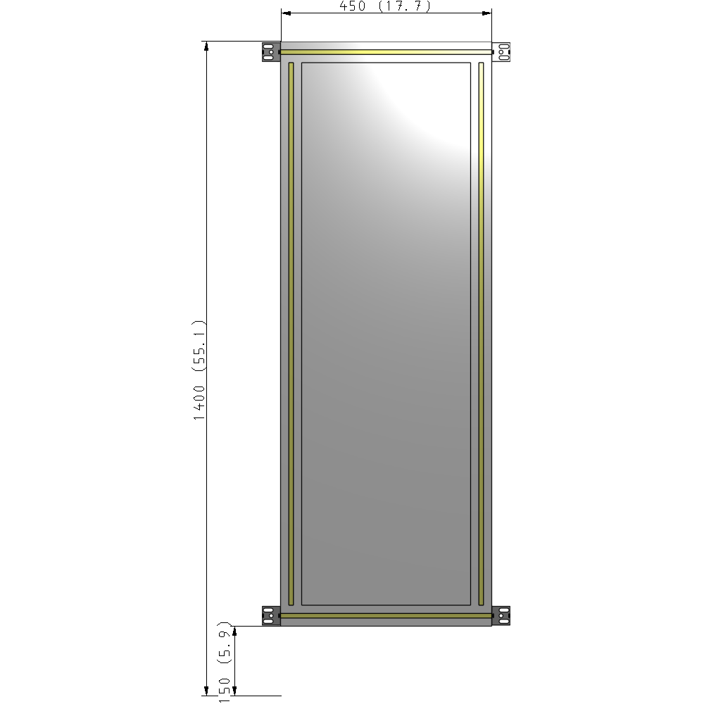 A4-1400-0450-0150-HYPZA SINGLE PANEL-NO LEGS WITH HINGES 1400MM X 450MM  1/4" POLYCARBONATE, ASSEMBLED