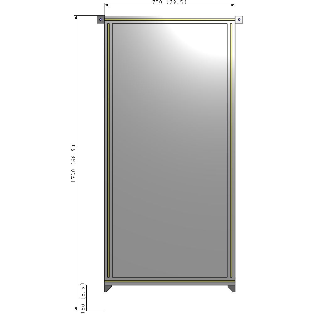 A4-1700-0750-0150-TYPZA SINGLE PANEL-NO LEGS WITH TIE PLATES AND ANGLE 1700MM X 750MM  1/4" POLYCARBONATE, ASSEMBLED