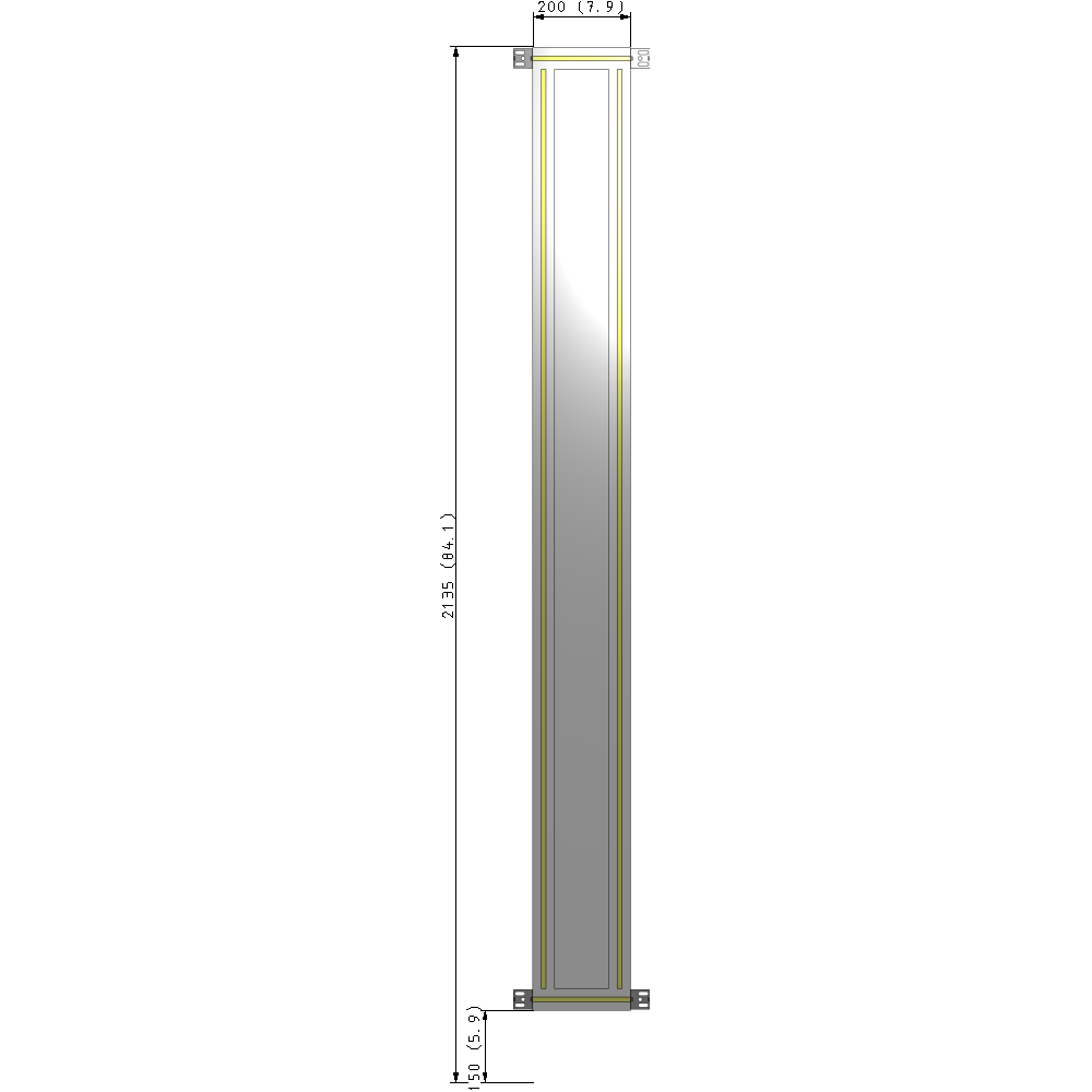 A4-2135-0200-0150-HYPZA SINGLE PANEL-NO LEGS WITH HINGES 2135MM X 200MM  1/4" POLYCARBONATE, FULLY ASSEMBLED