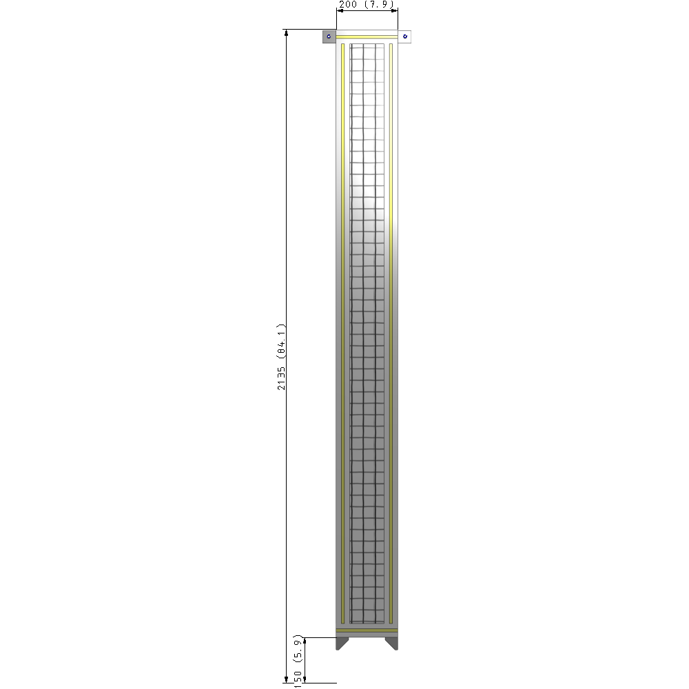 A4-2135-0200-0150-TYMZA SINGLE PANEL-NO LEGS WITH TIE PLATES AND ANGLE 2135MM X 200MM  1" MESH, FULLY ASSEMBLED