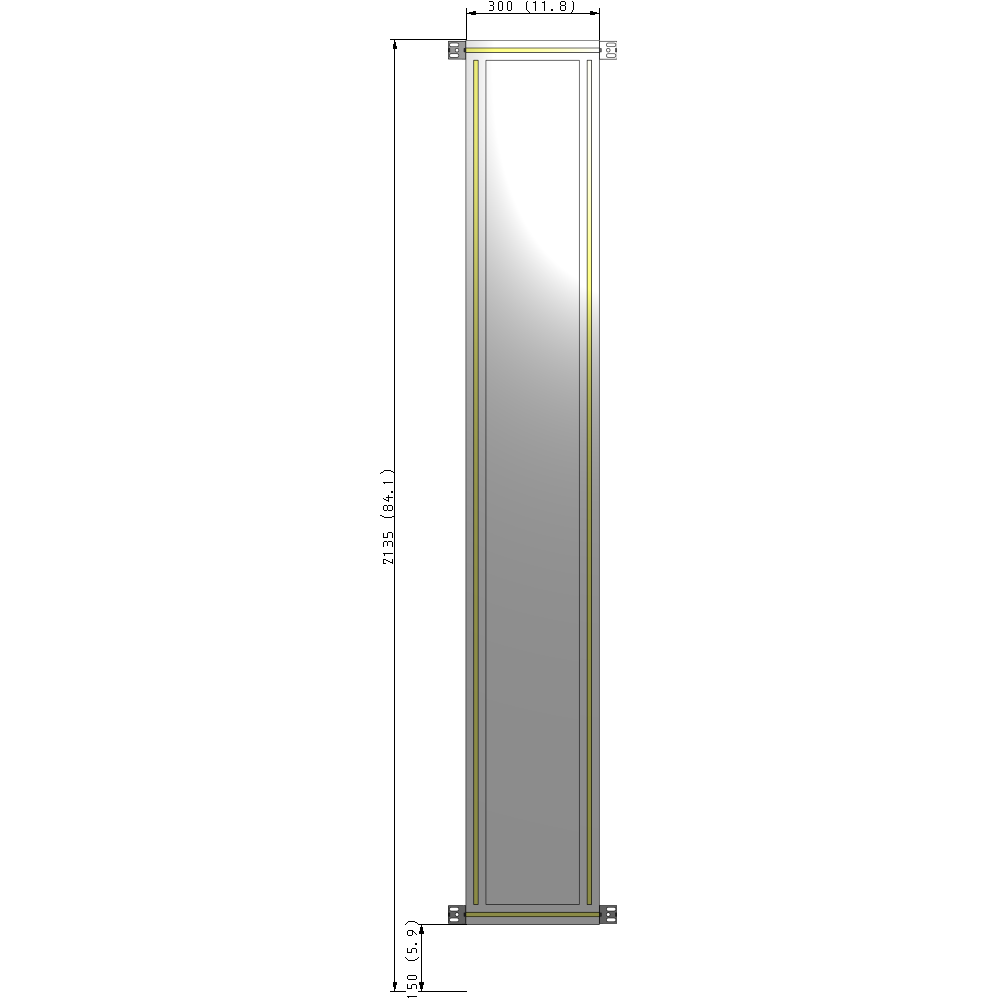 A4-2135-0300-0150-HYPZA SINGLE PANEL-NO LEGS WITH HINGES 2135MM X 300MM  1/4" POLYCARBONATE, FULLY ASSEMBLED
