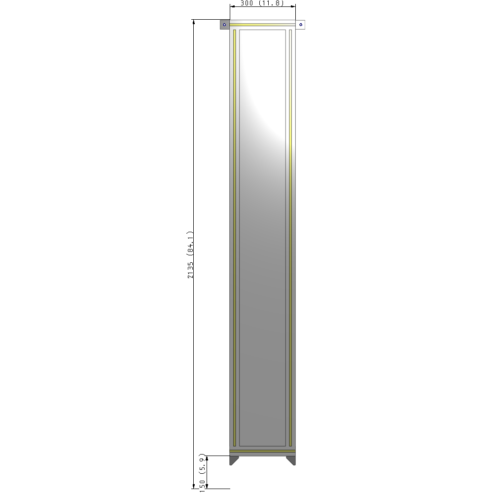 A4-2135-0300-0150-TYPZA SINGLE PANEL-NO LEGS WITH TIE PLATES AND ANGLE 2135MM X 300MM  1/4" POLYCARBONATE, ASSEMBLED