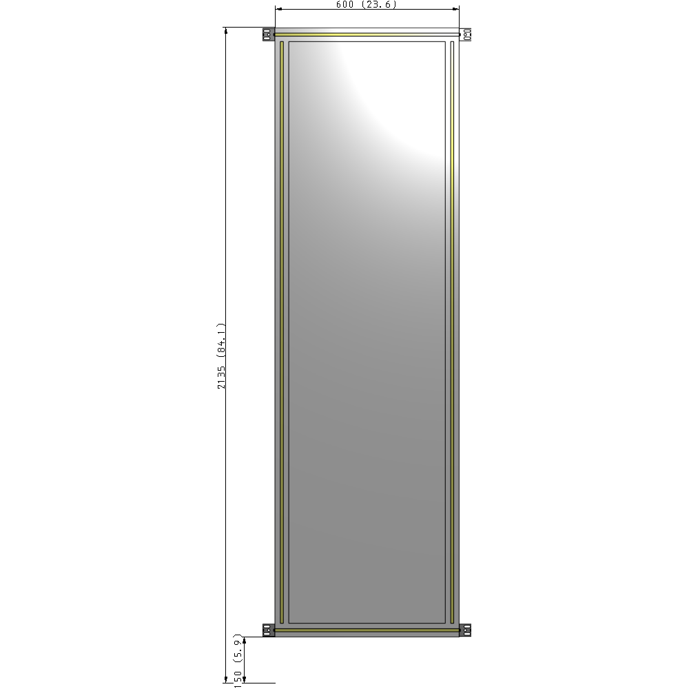 A4-2135-0600-0150-HYPZK SINGLE PANEL-NO LEGS WITH HINGES 2135MM X 600MM  1/4" POLYCARBONATE, AS A KIT