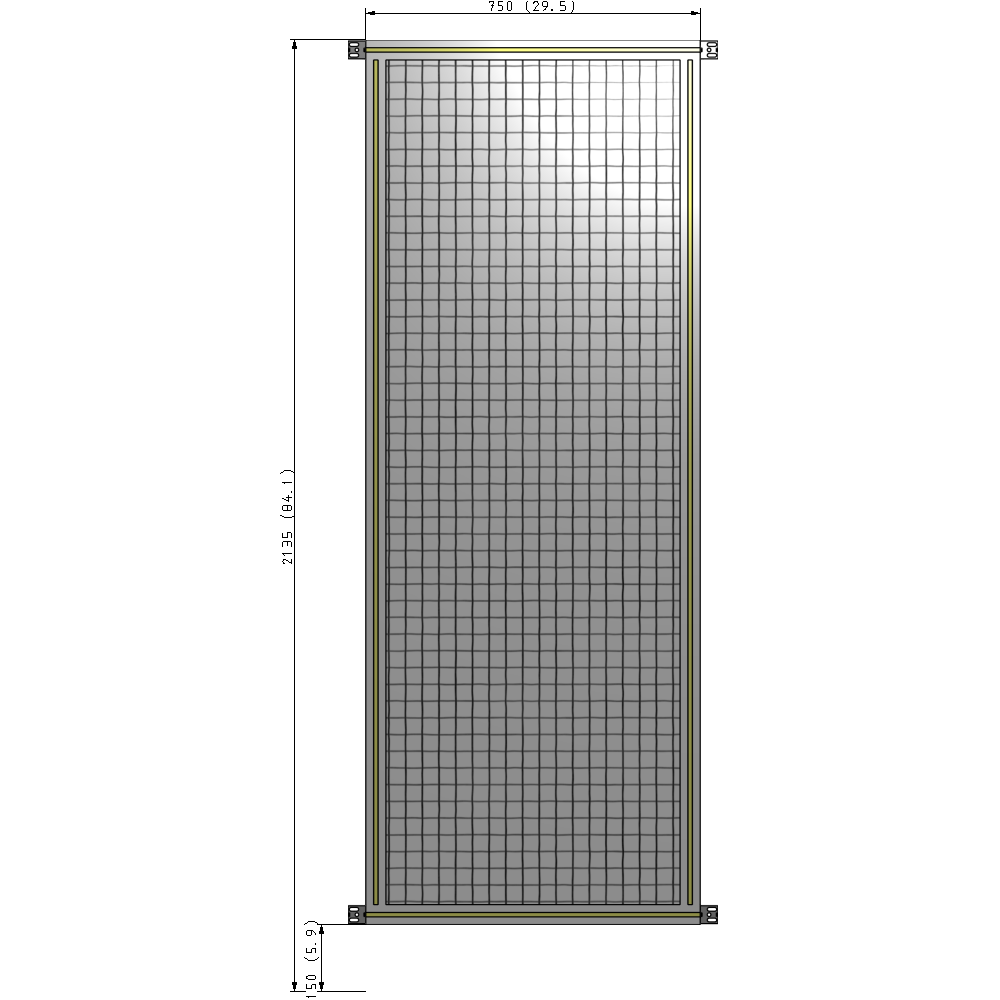 A4-2135-0750-0150-HYMZA SINGLE PANEL-NO LEGS WITH HINGES 2135MM X 750MM  1" MESH, FULLY ASSEMBLED
