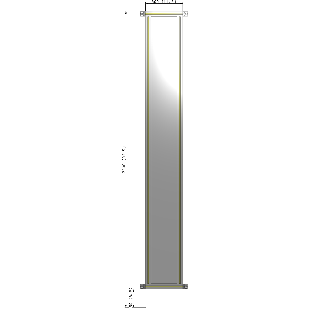 A4-2400-0300-0150-HYPZK SINGLE PANEL-NO LEGS WITH HINGES 2400MM X 300MM  1/4" POLYCARBONATE, AS A KIT