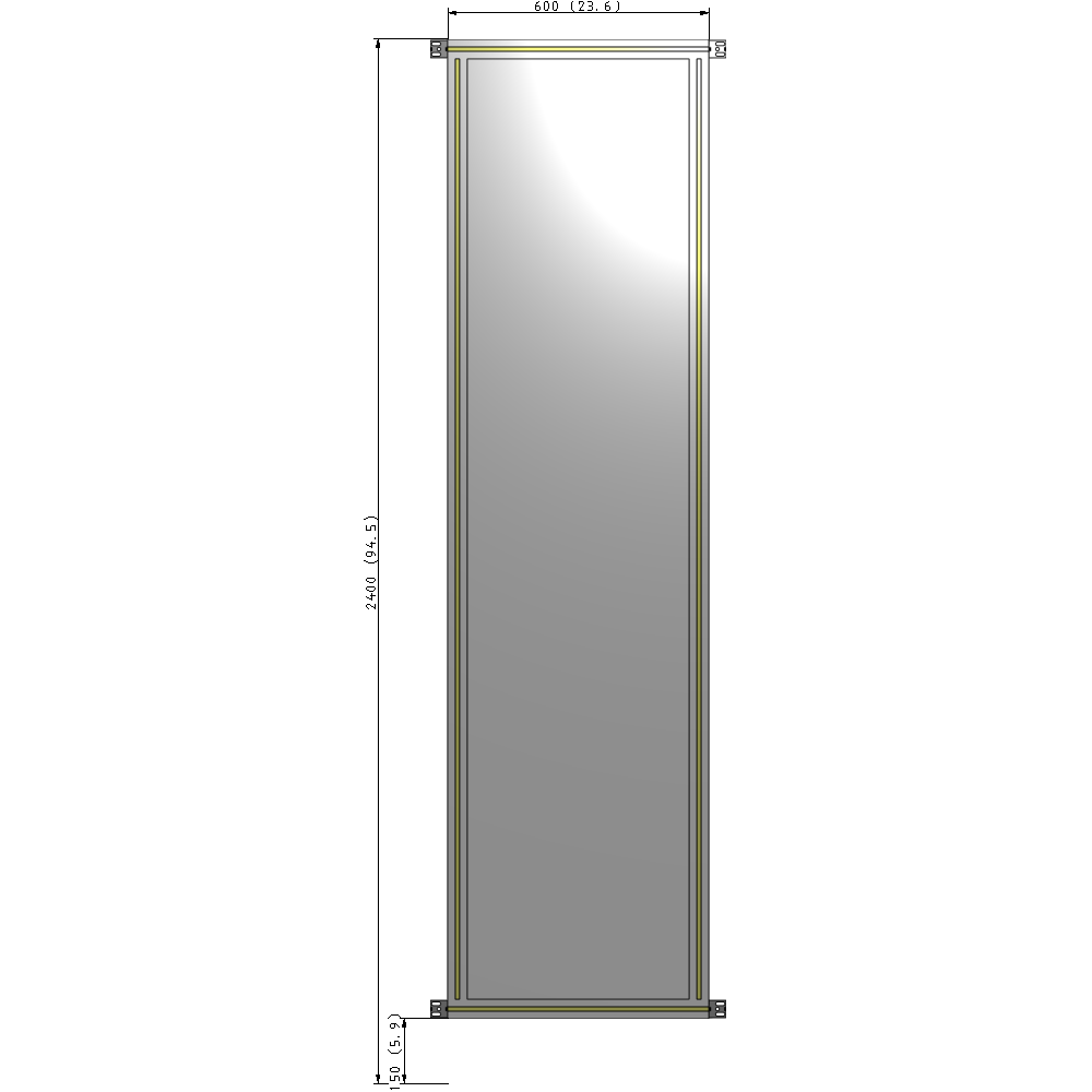 A4-2400-0600-0150-HYPZA SINGLE PANEL-NO LEGS WITH HINGES 2400MM X 600MM  1/4" POLYCARBONATE, ASSEMBLED