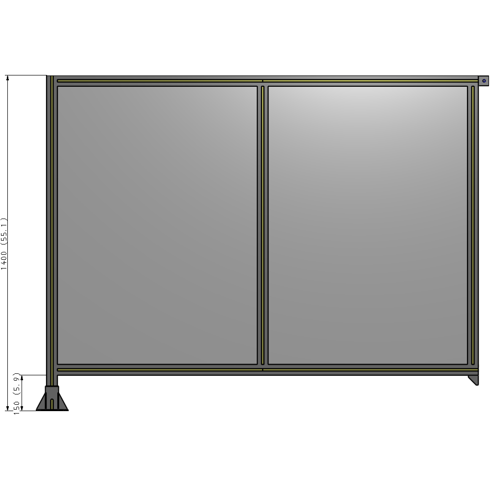 B1-1400-1800-0150-TYPFK DOUBLE PANEL-LEG ON LEFT, TIE PLATE AND ANGLE ON RIGHT 1400MM X 1800MM  1/4" POLYCARBONATE, AS A KIT