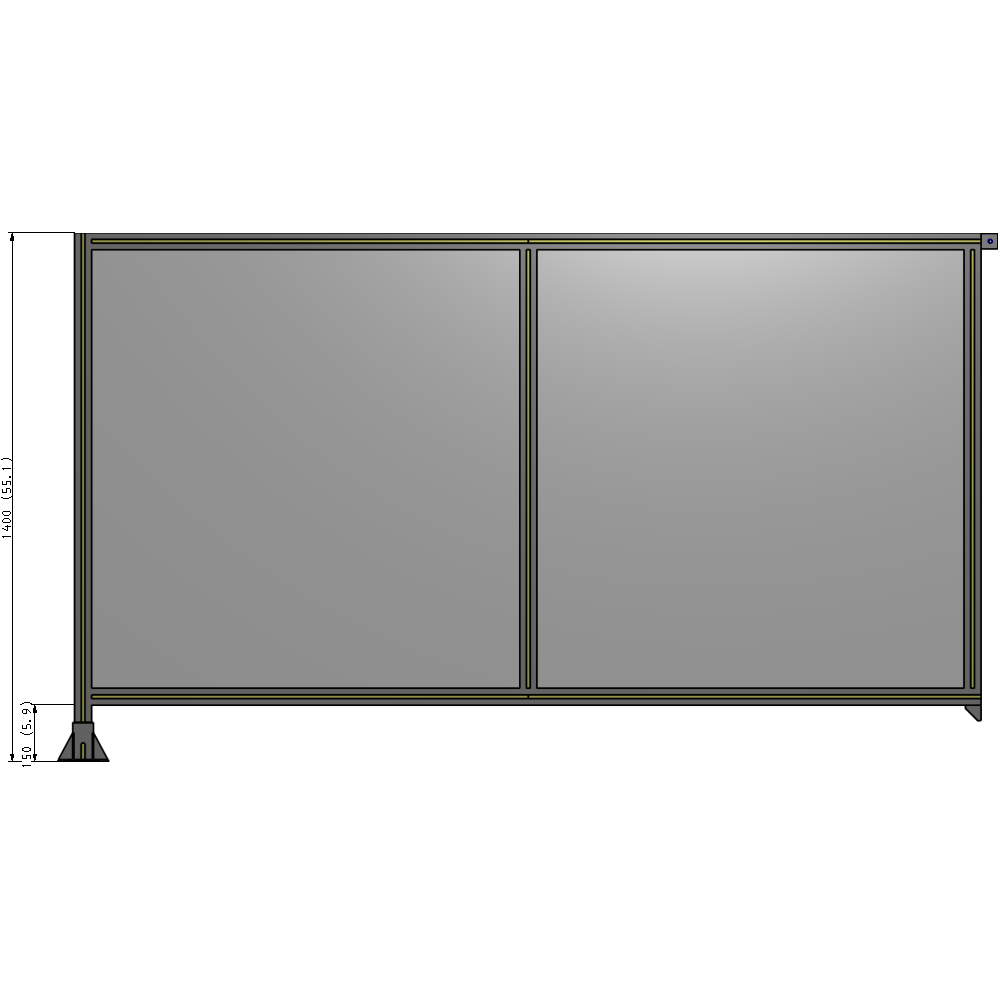 B1-1400-2400-0150-TYPFK DOUBLE PANEL-LEG ON LEFT, TIE PLATE AND ANGLE ON RIGHT 1400MM X 2400MM  1/4" POLYCARB, ASSEMBLED