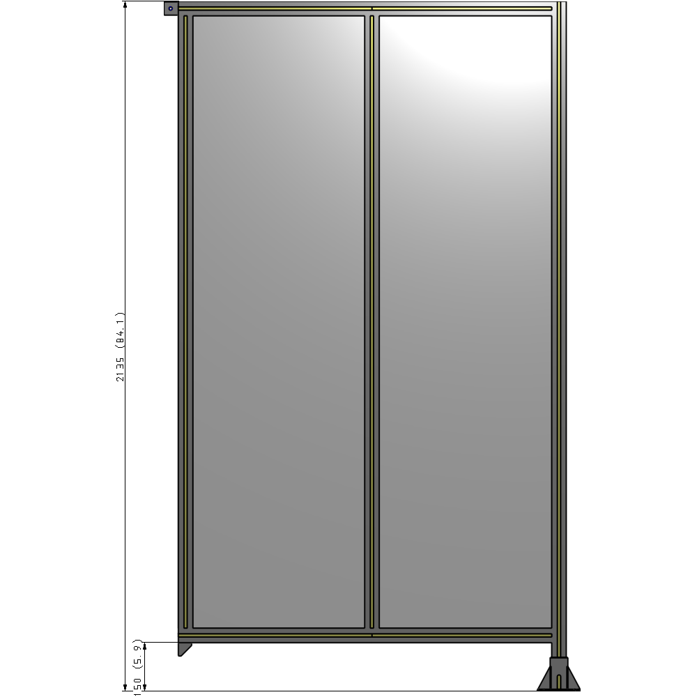 B2-2135-1200-0150-TYPFK DOUBLE PANEL-LEG ON RIGHT, TIE PLATE AND ANGLE ON LEFT 2135MM X 1200MM  1/4" POLYCARB, ASSEMBLED