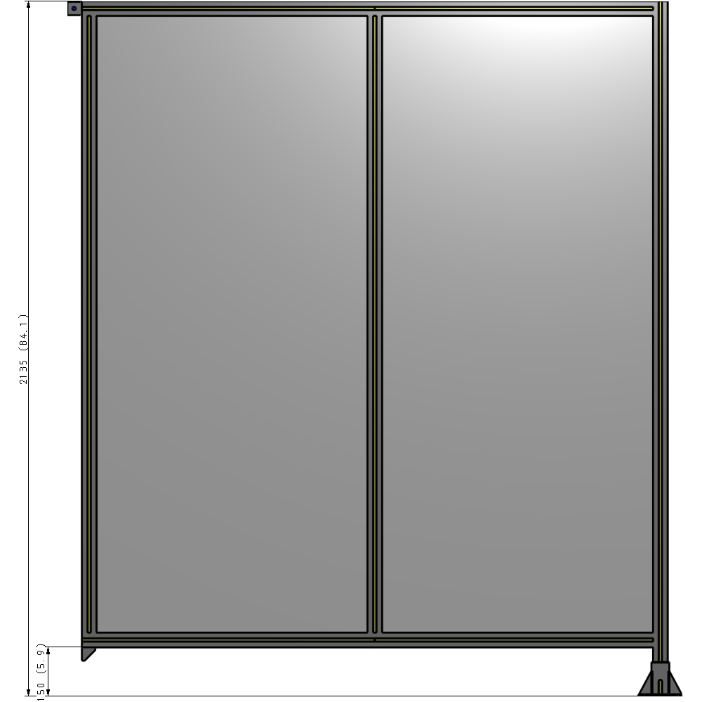 B2-2135-1800-0150-TYPFK DOUBLE PANEL-LEG ON RIGHT, TIE PLATE AND ANGLE ON LEFT 2135MM X 1800MM  1/4" POLYCARB, ASSEMBLED