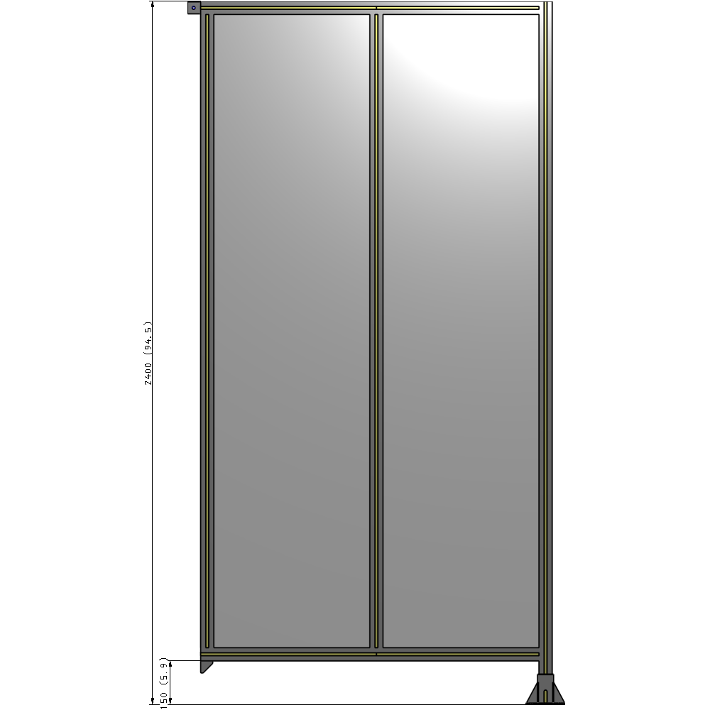 B2-2400-1200-0150-TYPFK DOUBLE PANEL-LEG ON RIGHT, TIE PLATE AND ANGLE ON LEFT 2400MM X 1200MM  1/4" POLYCARB, ASSEMBLED