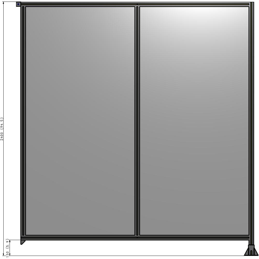 B2-2400-2200-0150-TYPFK DOUBLE PANEL-LEG ON RIGHT, TIE PLATE AND ANGLE ON LEFT 2400MM X 2200MM  1/4" POLYCARB, ASSEMBLED