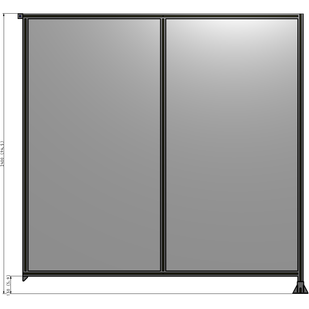 B2-2400-2400-0150-TYPFA DOUBLE PANEL-LEG ON RIGHT, TIE PLATE AND ANGLE ON LEFT 2400MM X 2400MM  1/4" POLYCARB, ASSEMBLED