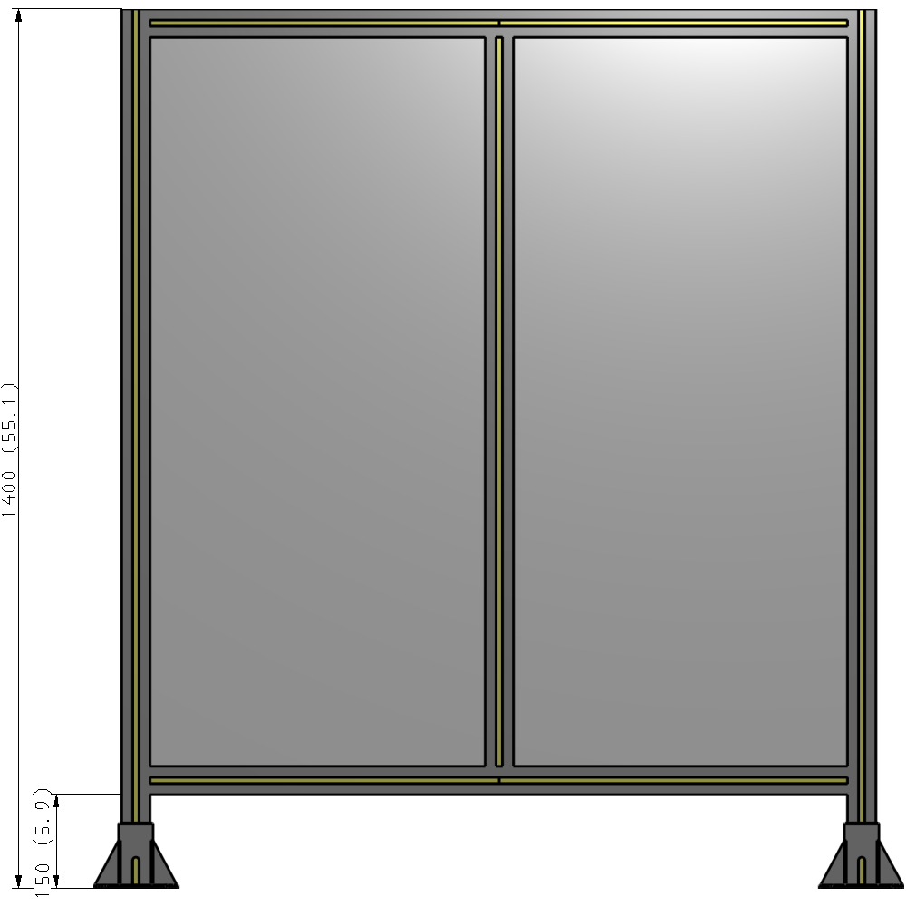 B3-1400-1200-0150-ZYPFA DOUBLE PANEL-LEG ON EACH SIDE  1400MM X 1200MM  1/4" POLYCARBONATE, FULLY ASSEMBLED