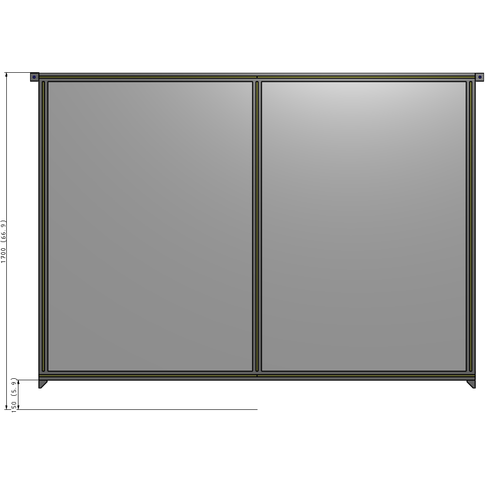 B4-1700-2200-0150-TYPZK DOUBLE PANEL-NO LEGS, TIE PLATE AND ANGLE CONNECTORS 1700MM X 2200MM  1/4" POLYCARBONATE, ASSEMBLED