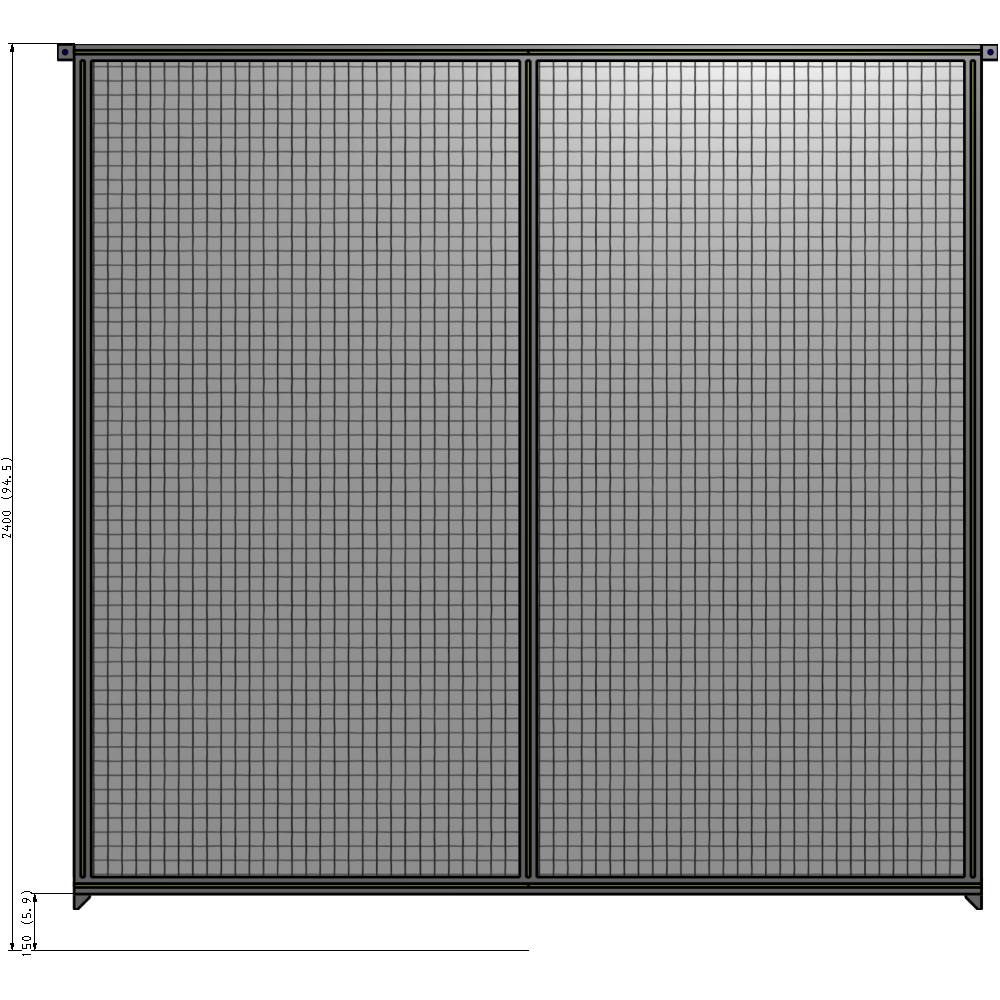 B4-2400-2400-0150-TYMZK DOUBLE PANEL-NO LEGS, TIE PLATE AND ANGLE CONNECTORS 2400MM X 2400MM  1" MESH, FULLY ASSEMBLED