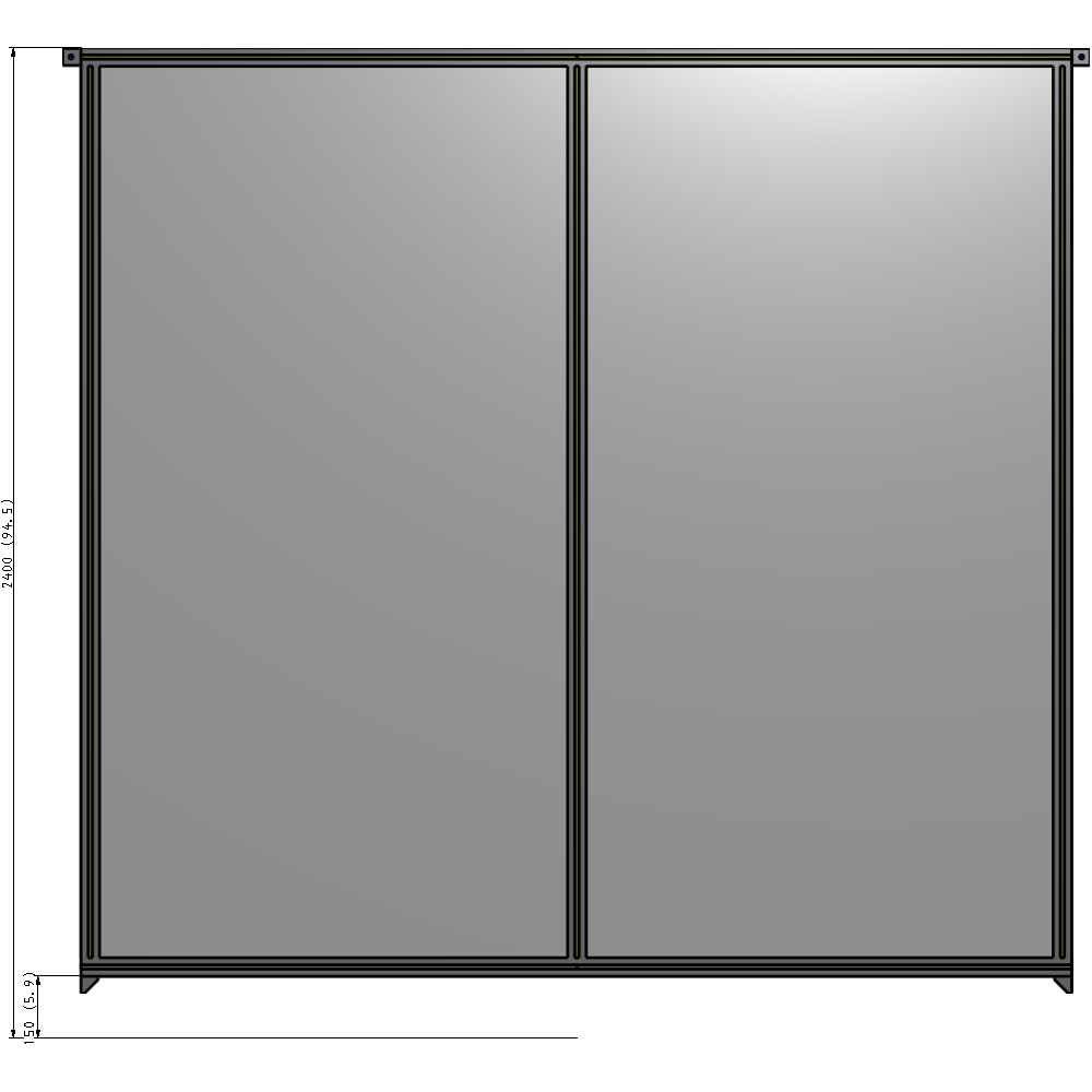 B4-2400-2400-0150-TYPZK DOUBLE PANEL-NO LEGS, TIE PLATE AND ANGLE CONNECTORS 2400MM X 2400MM  1/4" POLYCARBONATE, ASSEMBLED