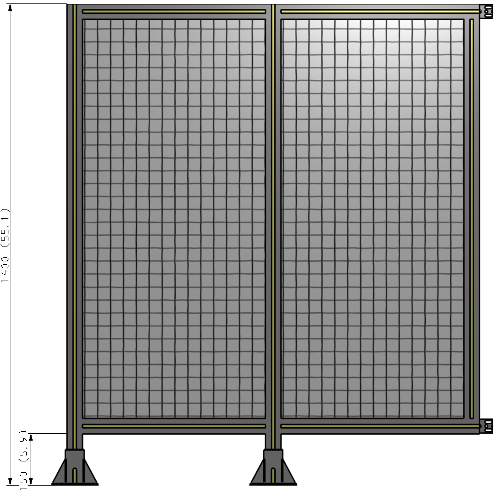 B5-1400-1200-0150-HYMFK DOUBLE PANEL-LEGS ON LEFT AND CENTER WITH HINGES 1400MM X 1200MM  1" MESH, FULLY ASSEMBLED