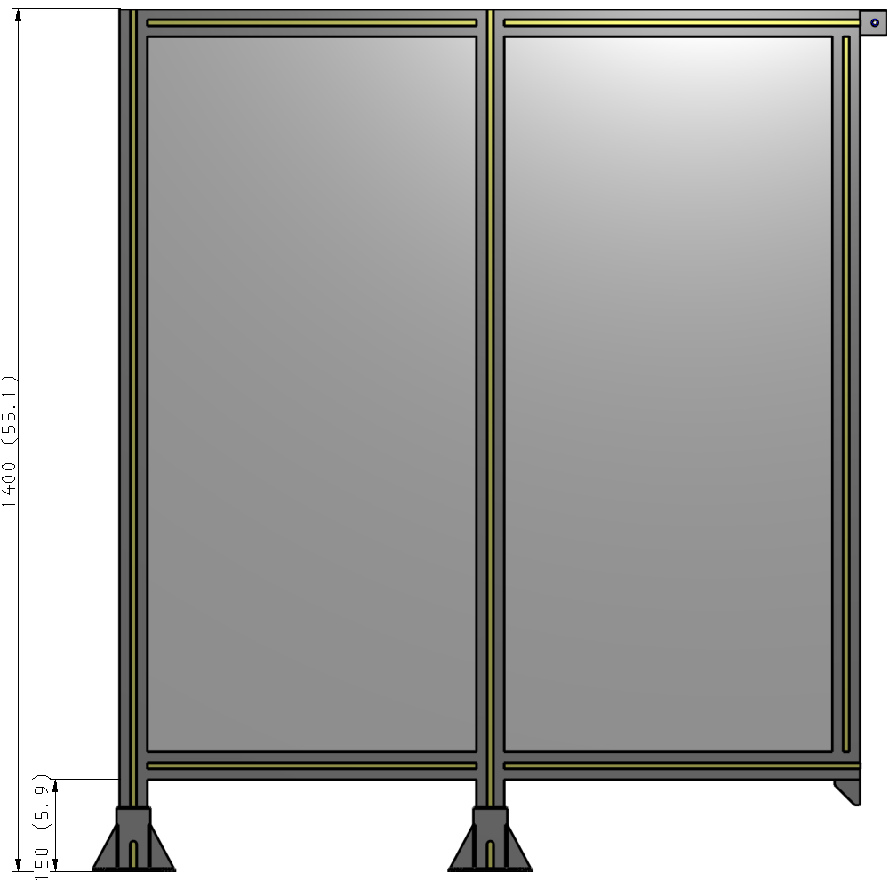B5-1400-1200-0150-TYPFK DOUBLE PANEL-LEGS ON LEFT AND CENTER, TIE PLATE ON RIGHT 1400MM X 1200MM  1/4" POLYCARB, ASSEMBLED