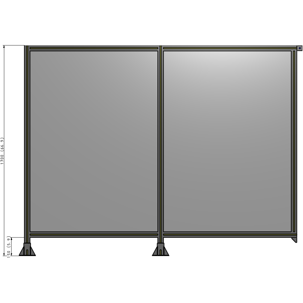 B5-1700-2200-0150-TYPFA DOUBLE PANEL-LEGS ON LEFT AND CENTER, TIE PLATE ON RIGHT 1700MM X 2200MM  1/4" POLYCARB, ASSEMBLED