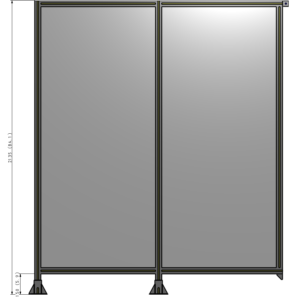 B5-2135-1800-0150-TYPFK DOUBLE PANEL-LEGS ON LEFT AND CENTER, TIE PLATE ON RIGHT 2135MM X 1800MM  1/4" POLYCARBONATE, AS KIT