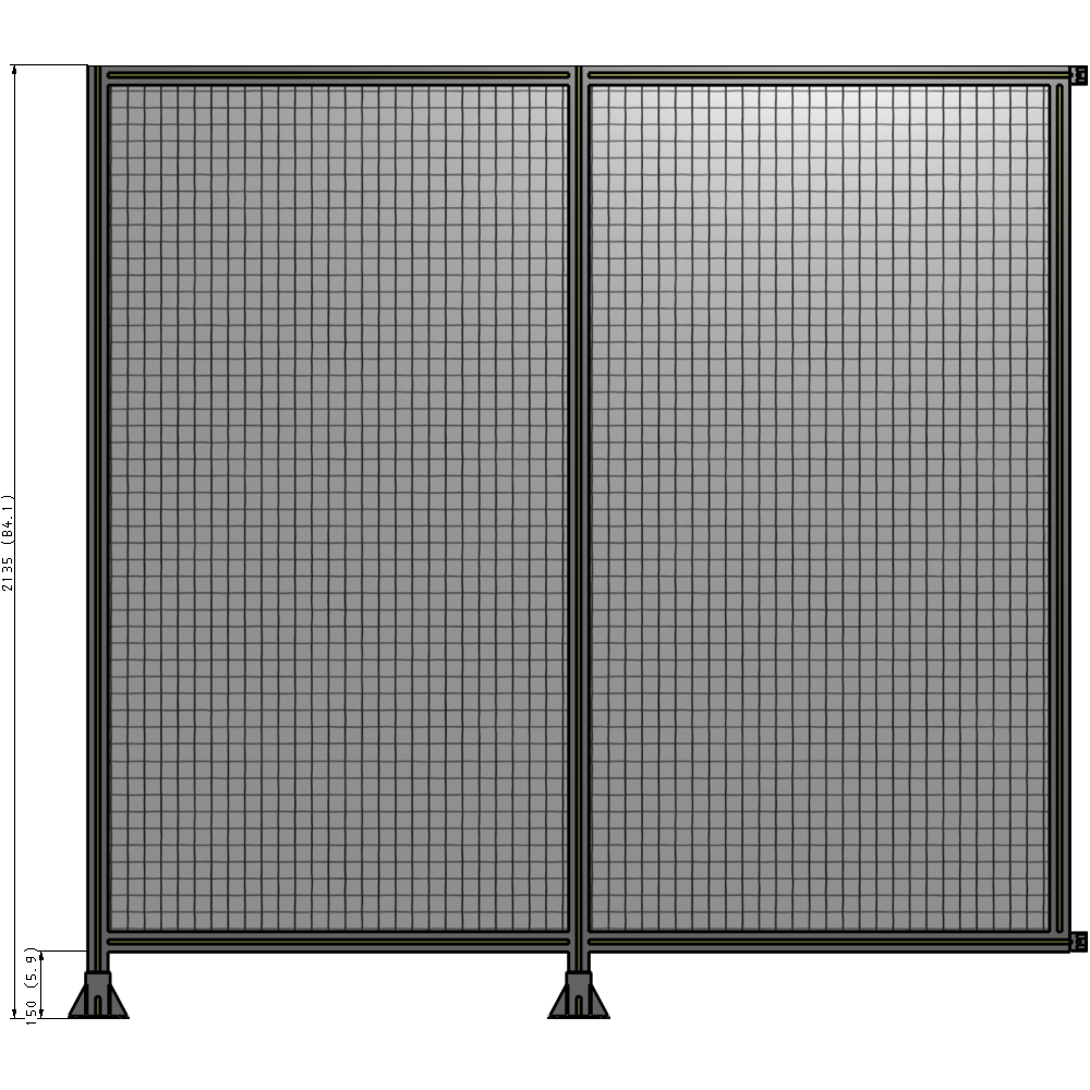 B5-2135-2200-0150-HYMFA DOUBLE PANEL-LEGS ON LEFT AND CENTER WITH HINGES 2135MM X  2200MM  1" MESH, FULLY ASSEMBLED