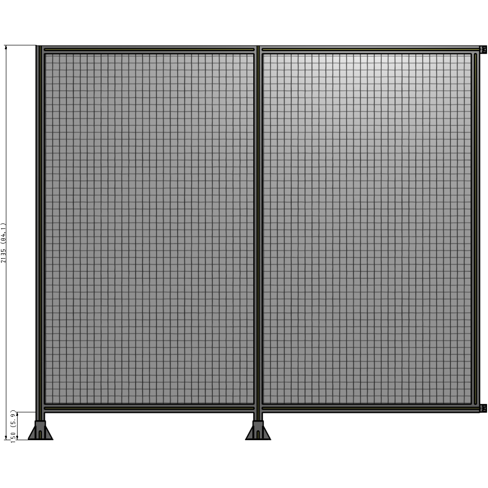 B5-2135-2400-0150-HYMFA DOUBLE PANEL-LEGS ON LEFT AND CENTER WITH HINGES 2135MM X 2400MM  1" MESH, FULLY ASSEMBLED