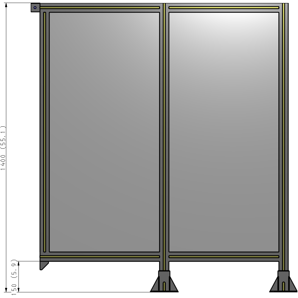 B6-1400-1200-0150-TYPFA DOUBLE PANEL-LEGS ON RIGHT AND CENTER, TIE PLATE ON LEFT 1400MM X 1200MM  1/4" POLYCARBONATE, AS KIT