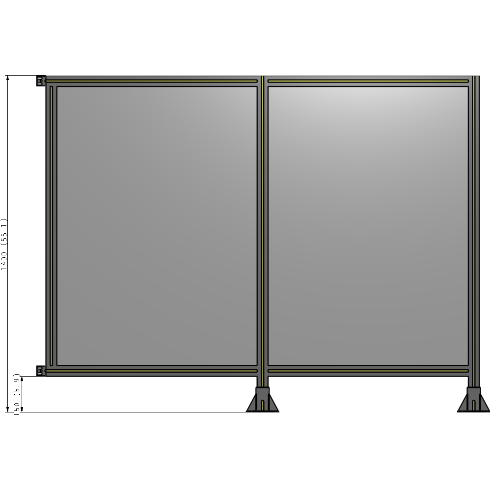 B6-1400-1800-0150-HYPFK DOUBLE PANEL-LEGS ON RIGHT AND CENTER WITH HINGES 1400MM X 1800MM  1/4" POLYCARBONATE, ASSEMBLED