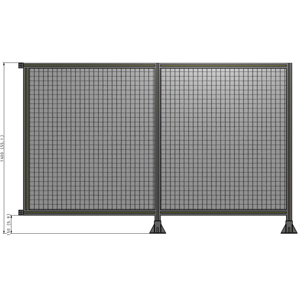 B6-1400-2200-0150-HYMFA DOUBLE PANEL-LEGS ON RIGHT AND CENTER WITH HINGES 1400MM X 2200MM  1" MESH, FULLY ASSEMBLED