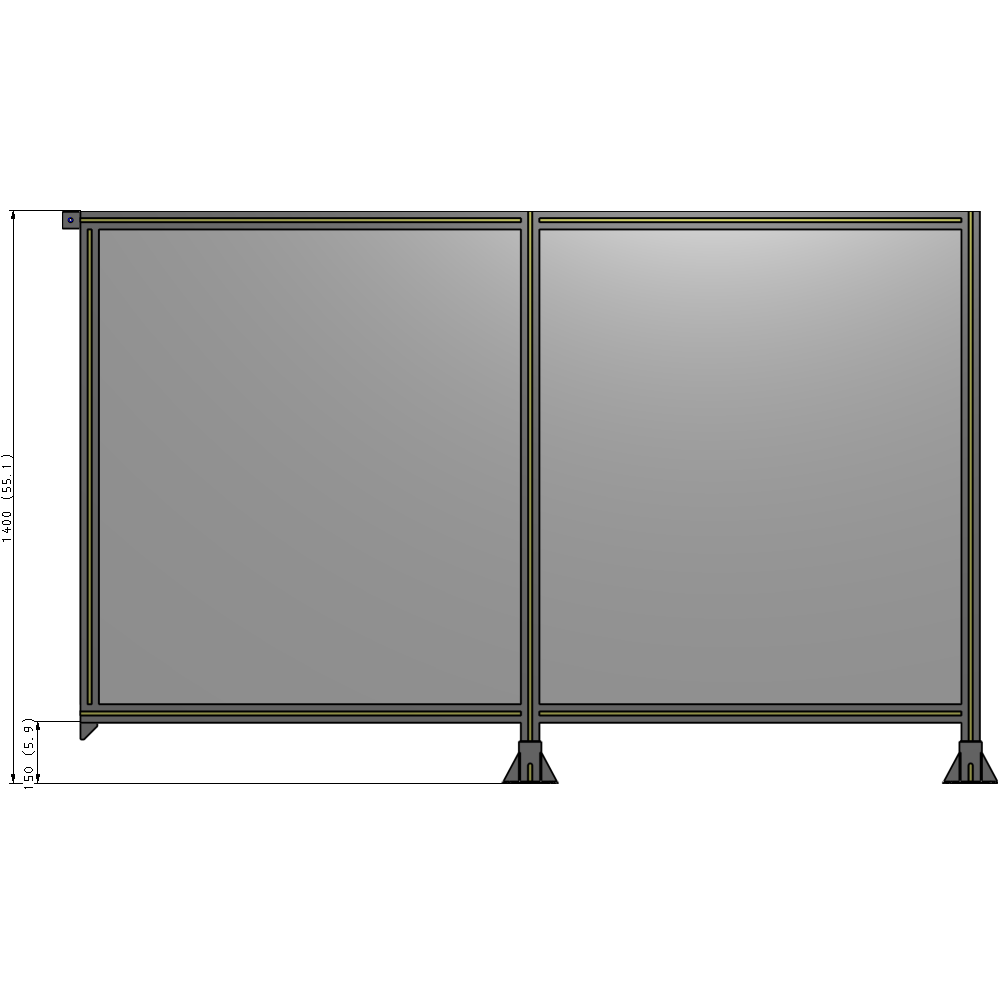 B6-1400-2200-0150-TYPFK DOUBLE PANEL-LEGS ON RIGHT AND CENTER, TIE PLATE ON LEFT 1400MM X 2200MM  1/4" POLYCARBONATE, AS KIT