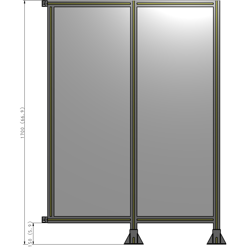 B6-1700-1200-0150-HYPFK DOUBLE PANEL-LEGS ON RIGHT AND CENTER WITH HINGES 1700MM X 1200MM  1/4" POLYCARBONATE, AS A KIT