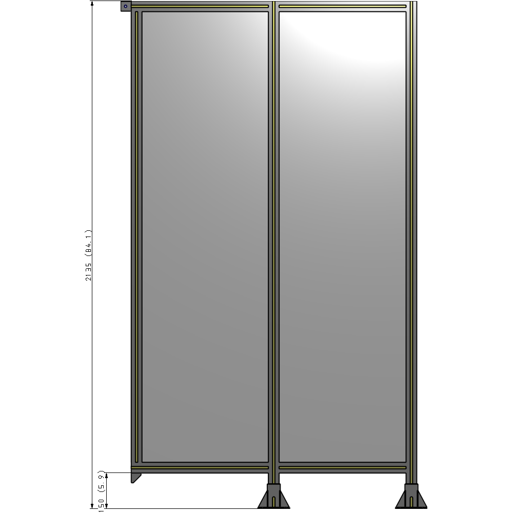 B6-2135-1200-0150-TYPFK DOUBLE PANEL-LEGS ON RIGHT AND CENTER, TIE PLATE ON LEFT 2135MM X 1200MM  1/4" POLYCARBONATE, AS KIT