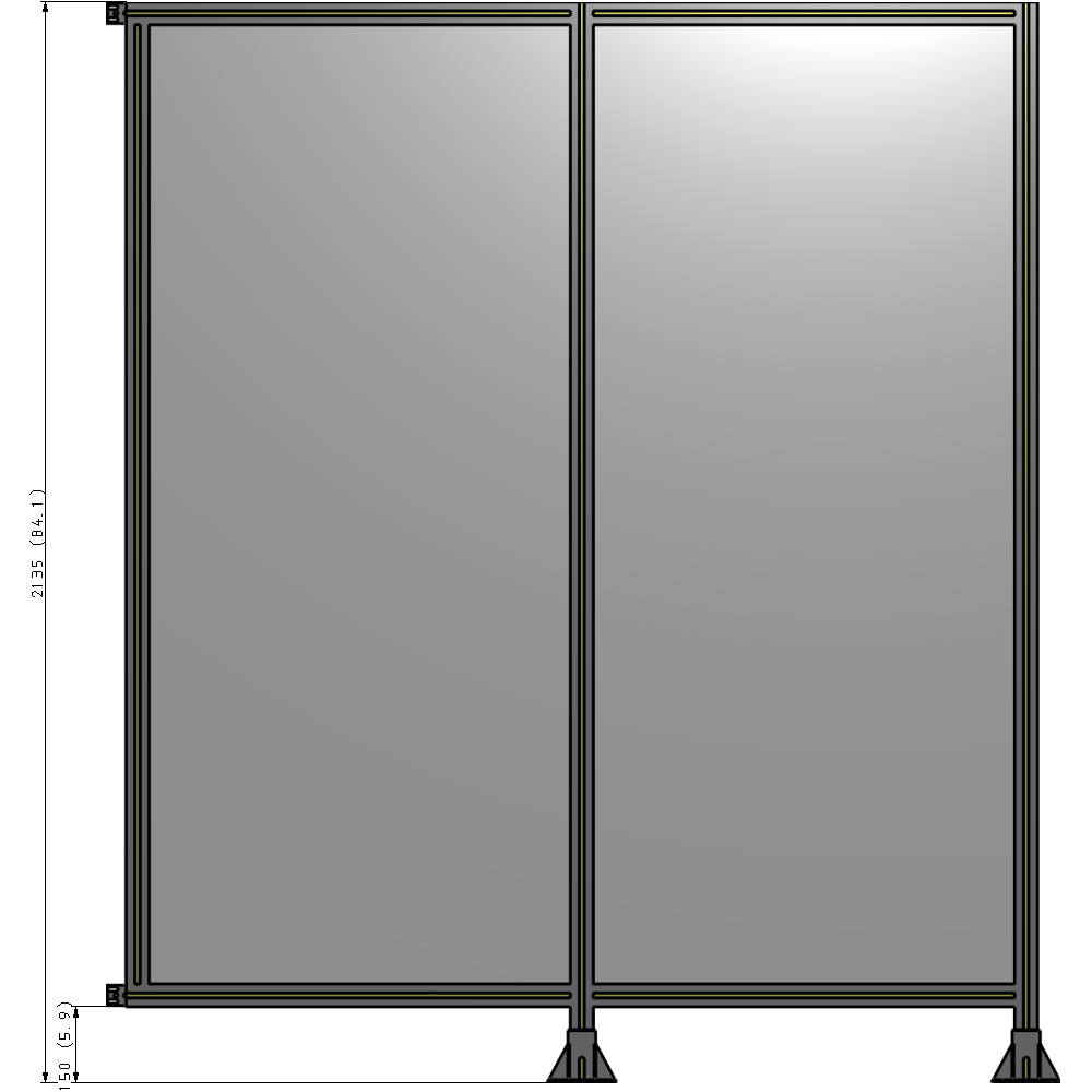 B6-2135-1800-0150-HYPFA DOUBLE PANEL-LEGS ON RIGHT AND CENTER WITH HINGES 2135MM X 1800MM  1/4" POLYCARBONATE, ASSEMBLED