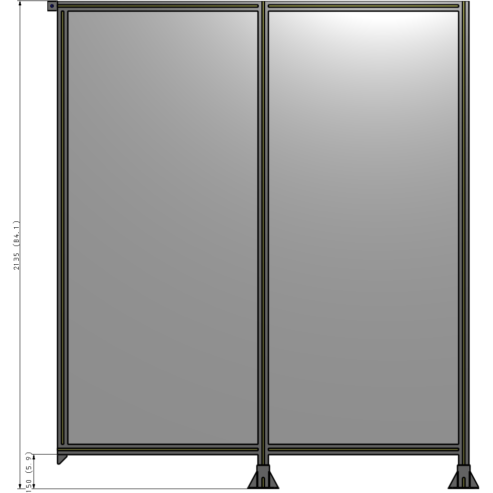 B6-2135-1800-0150-TYPFK DOUBLE PANEL-LEGS ON RIGHT AND CENTER, TIE PLATE ON LEFT 2135MM X 1800MM  1/4" POLYCARBONATE, AS KIT