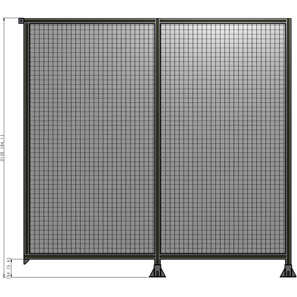 B6-2135-2200-0150-TYMFA DOUBLE PANEL-LEGS ON RIGHT AND CENTER, TIE PLATE ON LEFT 2135MM X  2200MM  1" MESH, FULLY ASSEMBLED