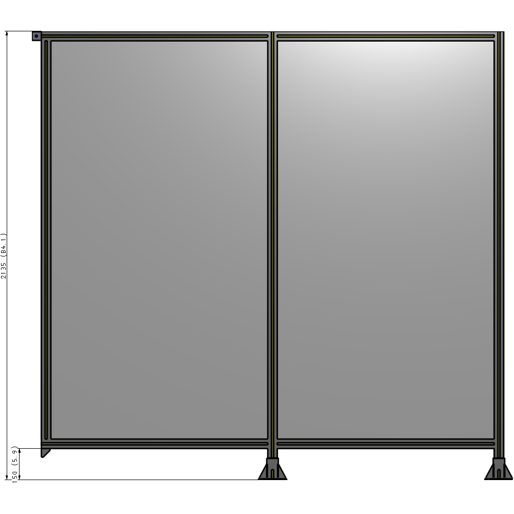 B6-2135-2200-0150-TYPFA DOUBLE PANEL-LEGS ON RIGHT AND CENTER, TIE PLATE ON LEFT 2135MM X  2200MM  1/4" POLYCARB, ASSEMBLED