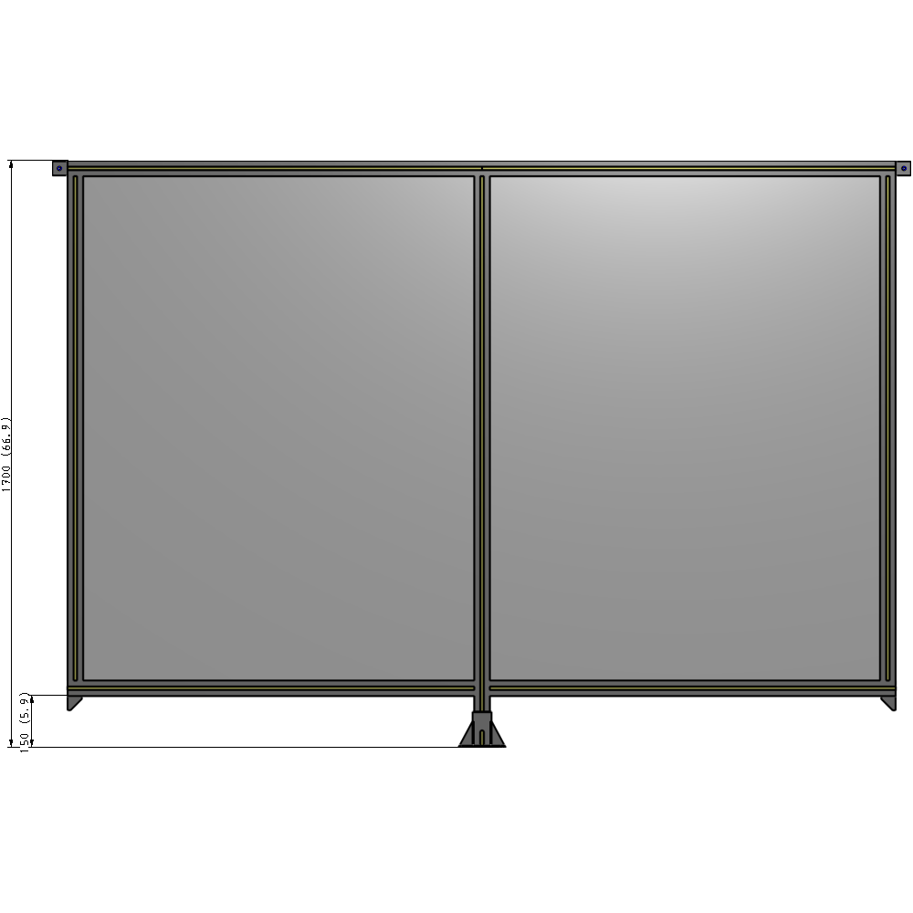 B7-1700-2400-0150-TYPFA DOUBLE PANEL-LEG IN CENTER AND TIE PLATE CONNECTORS 1700MM X 2400MM  1/4" POLYCARB, ASSEMBLED