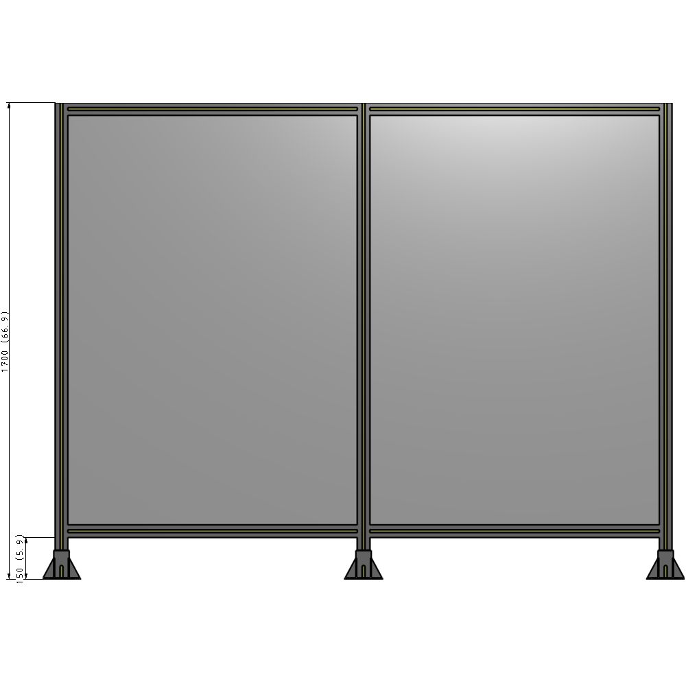 B8-1700-2200-0150-ZYPFA DOUBLE PANEL-3 LEGS  1700MM X 2200MM  1/4" POLYCARBONATE, FULLY ASSEMBLED