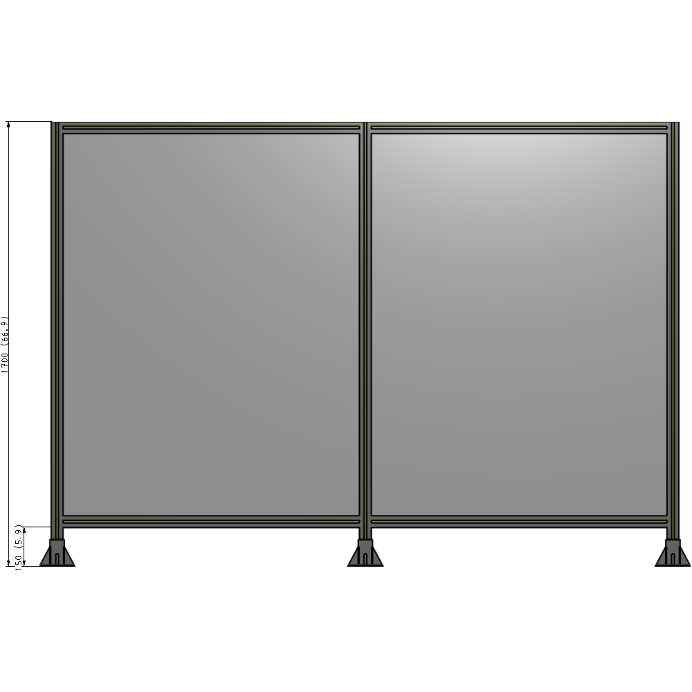 B8-1700-2400-0150-ZYPFA DOUBLE PANEL-3 LEGS  1700MM X 2400MM  1/4" POLYCARBONATE, FULLY ASSEMBLED