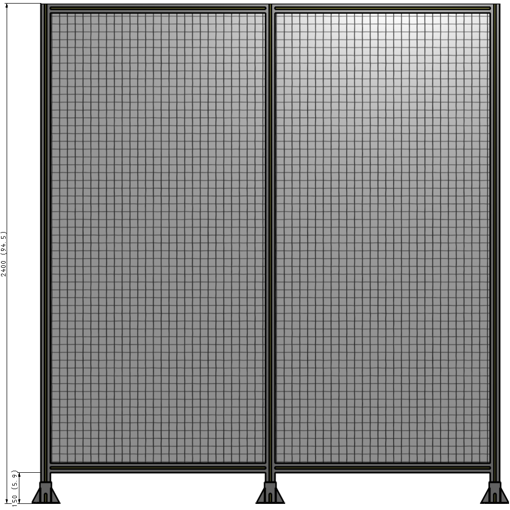 B8-2400-2200-0150-ZYMFA DOUBLE PANEL-3 LEGS  2400MM X 2400MM  1" MESH, FULLY ASSEMBLED