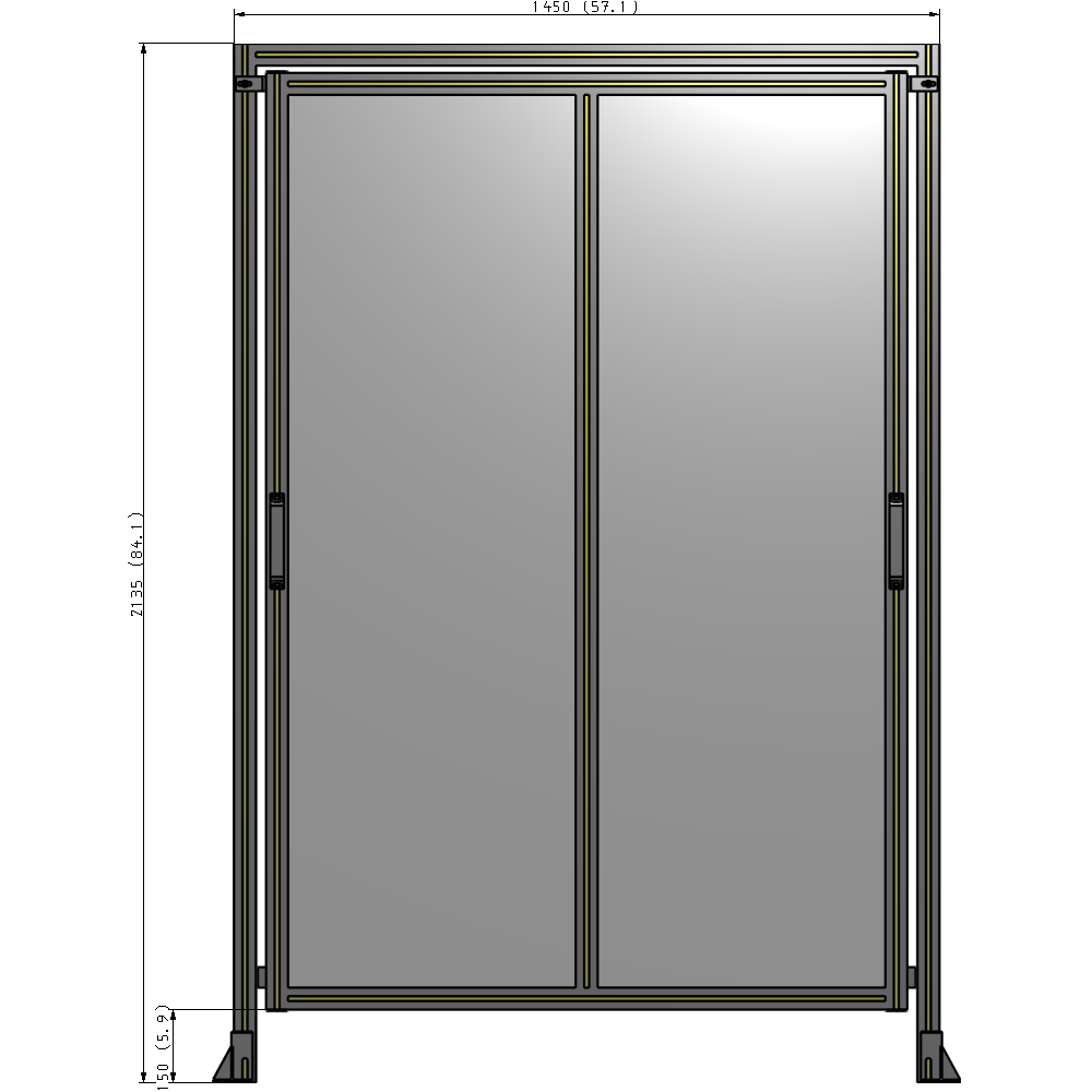 E6-2135-1450-0150-GYPTA DOUBLE REMOVABLE PANEL WITH LEGS AND A HEADER  2135MM X 1450MM 1/4" POLYCARBONATE, FULLY ASSEMBLED