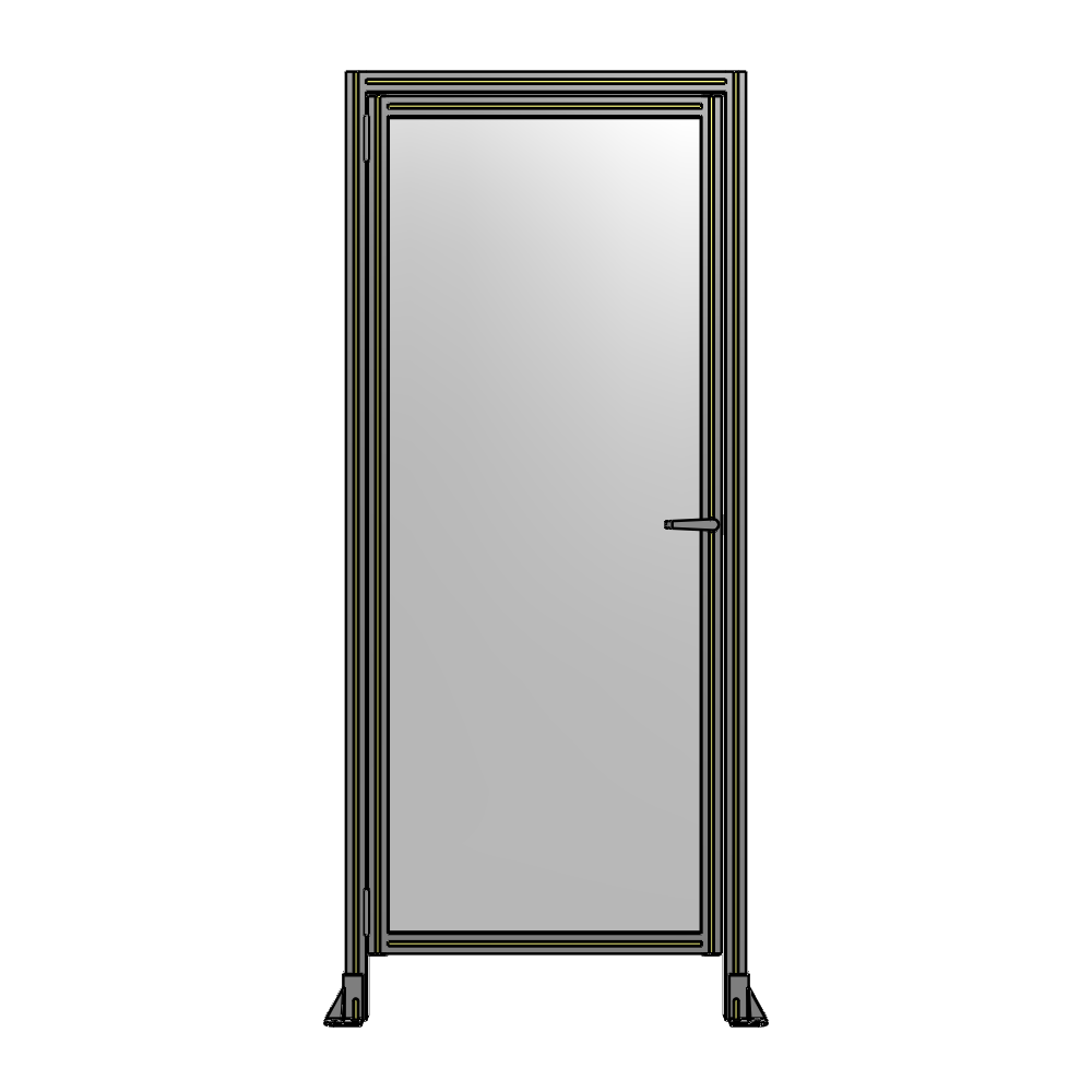 G1-2135-0900-0150-EYPTA DOOR WITH HEADER, HANDLE WITH INTERNAL EGRESS ON RIGHT 2135MM X 900MM 1/4" POLYCARBONATE, ASSEMBLED